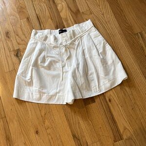 Zara White High Waist Shorts with Tie Belt